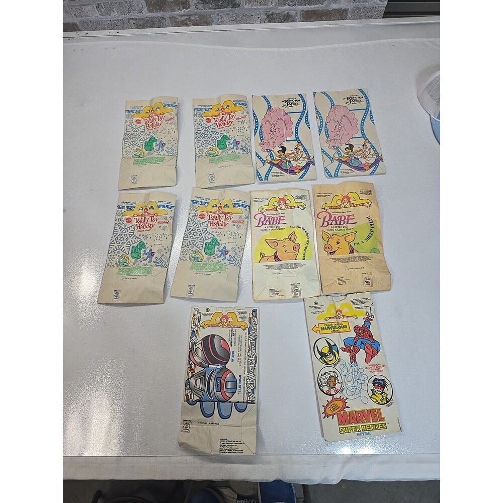 Lot 10 Vintage McDonald's Happy Meal Paper Bags Marvel, VR Troopers, Babe**READ